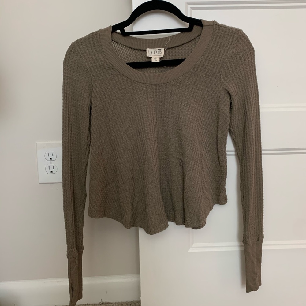 LA Hearts Moss Green Crewneck Waffle Shirt